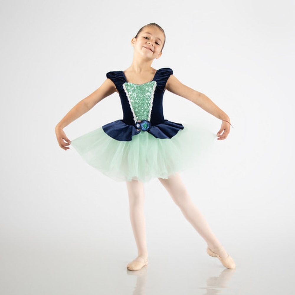 Navy Blue And Mint Green Ballet Costume.